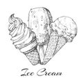 Hand drawn ice cream logo. Sketch of ice cream vector isolated on white background