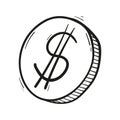 hand drawn icon coin dollar in doodle style isolated Royalty Free Stock Photo