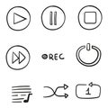 Hand drawn icon music and video player set in doodle style isolated Royalty Free Stock Photo