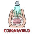 Hand drawn icon showing the importance of washing hands for killing coronavirus COVID-19. Regularly and thoroughly wash