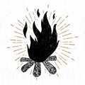 Hand drawn icon with a textured campfire vector illustration Royalty Free Stock Photo
