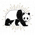 Hand drawn icon with textured panda vector illustration