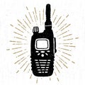 Hand drawn icon with a textured portable radio receiver vector illustration