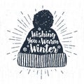 Hand drawn icon with textured winter cap vector illustration