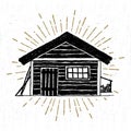 Hand drawn icon with a textured wooden cabin vector illustration