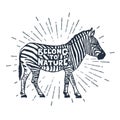 Hand drawn icon with textured zebra vector illustration.