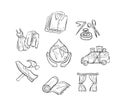 Hand drawn icons for clothing, shoe repairs, laundering, and draperies. Royalty Free Stock Photo