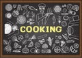 Hand drawn icons about cooking on chalkboard. Vector illustration Royalty Free Stock Photo