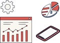 Hand drawn icons representing business analytics, digital data visualization, and performance measurement concepts effectively Royalty Free Stock Photo
