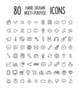 80 hand drawn icons Royalty Free Stock Photo