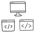Hand Drawn Icons for Web Development and Coding, programming concept Royalty Free Stock Photo