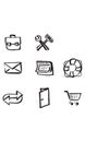 Hand drawn icons for website, business sketched in ink on white paper - hand drawn vector illustration Royalty Free Stock Photo