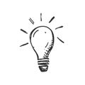 Hand drawn Idea Light bulb icon black. on white background. vector Illustrator. symbol. web Royalty Free Stock Photo