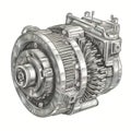 Hand drawn illustration of alternator in engraved style isolated on white background