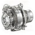 Hand drawn illustration of alternator in engraved style isolated on white background