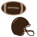 Hand drawn illustration of American football equipment ball helmet. Beige brown minmalist sports activity champioship