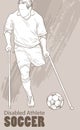 Hand drawn illustration. Amputee Football player. Vector sketch sport. Graphic silhouette of disabled athlete on