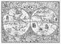 Hand Drawn Illustration Of Ancient Atlas Map Of World With Mystic Symbols