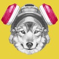 Portrait of Wolf with gas mask, hand-drawn illustration