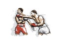 Hand drawn illustration background of boxing match with two fighters