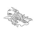 Hand drawn illustration of beautiful koi fish outline Royalty Free Stock Photo