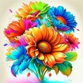 Hand drawn illustration of a bouquet of multicolored daisies generative AI