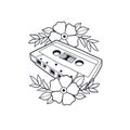 Hand drawn illustration of cassette outline