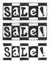 Hand drawn illustration of checkered banners with sale texts.