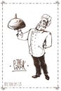 Hand drawn illustration of chef. Vintage poster