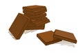 Hand-drawn illustration, chocolate. Pieces of milk chocolate. A pyramid of broken chocolate bars.