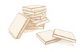 Hand-drawn illustration, chocolate. Pieces of white chocolate. A pyramid of broken chocolate bars.