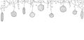 Hand drawn illustration with Christmas balls hanging with ribbons on white background Royalty Free Stock Photo