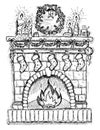 Hand Drawn Illustration Of Christmas Fire Place