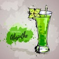 Hand drawn illustration of cocktail absinthe.