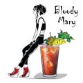 Hand drawn illustration of cocktail. Bloody Mary.