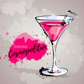 Hand drawn illustration of cocktail cosmopolitan.