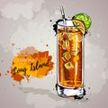 Hand drawn illustration of cocktail long island