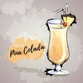 Hand drawn illustration of cocktail pina colada.