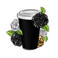 Hand Drawn Illustration of Coffee Cup with florals - Illustration
