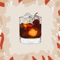 Hand drawn illustration of Contemporary Classics Black Russian cocktail. Sketch