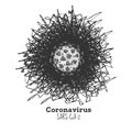 Hand drawn illustration of coronavirus SARS-CoV-2