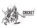 Hand Drawn illustration of cricket players in playing action for Cricket Championship.