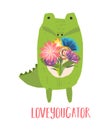 Hand drawn illustration of crocodile with flowers Royalty Free Stock Photo