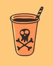 Hand drawn illustration cup of toxic drink with skull and bones. Creative ink art work. Actual vector drawing Alcohol ?ocktail. Ar