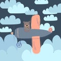 Illustration of cute bear on a plane. Cute cartoon little bear. Vector illustration