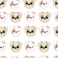 Hand drawn illustration of a cute dog . Vector seamless pattern