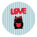 Hand drawn illustration of a cute falling in love black cat for t-shirt printing