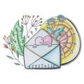 Hand-drawn illustration depicting a letter with beautiful, good news with love