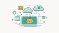A hand-drawn illustration depicts a cloud linked to a laptop with a dashed line, representing cloud computing or email Royalty Free Stock Photo