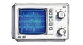 Hand-drawn illustration of an oscilloscope device displaying ECG waveform with blue screen and control panel with knobs and Royalty Free Stock Photo